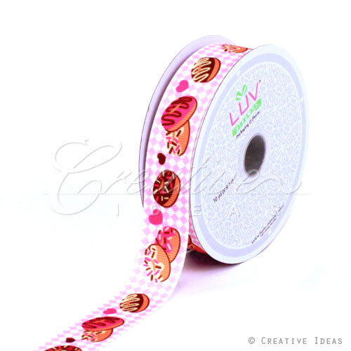 7/8" Checkered Grosrain Yummy Donuts-10 Yds (Pink)
