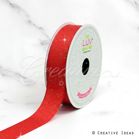7/8" Glitter Grosgrain Ribbon-10 Yds (Red)