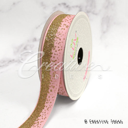 7/8" Glitter Sparkle Sands Grosgrain-10 Yds (Pink/Gold)