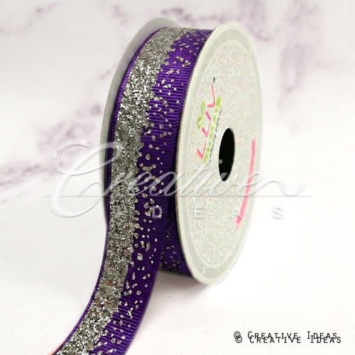 7/8" Glitter Sparkle Sands Grosgrain-10 Yds (Purple/Silver)