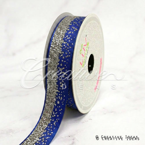 7/8" Glitter Sparkle Sands Grosgrain-10 Yds (Royal Blue/Silver)