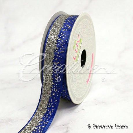 7/8" Glitter Sparkle Sands Grosgrain-10 Yds (Royal Blue/Silver)