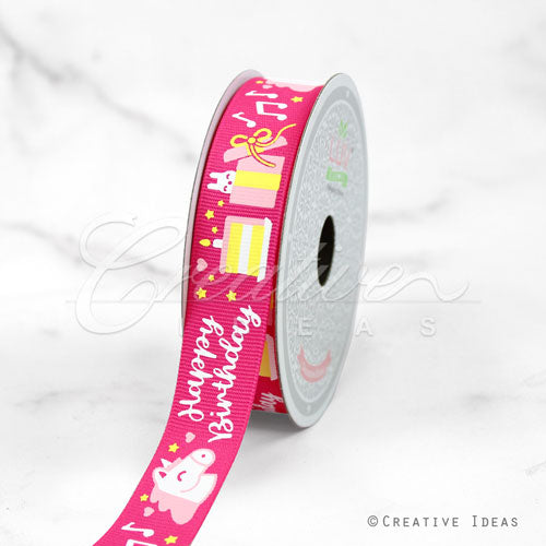 7/8" Grosgrain Birthday Ribbon-10 Yds (Pink)