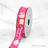 7/8" Grosgrain Birthday Ribbon-10 Yds (Pink)