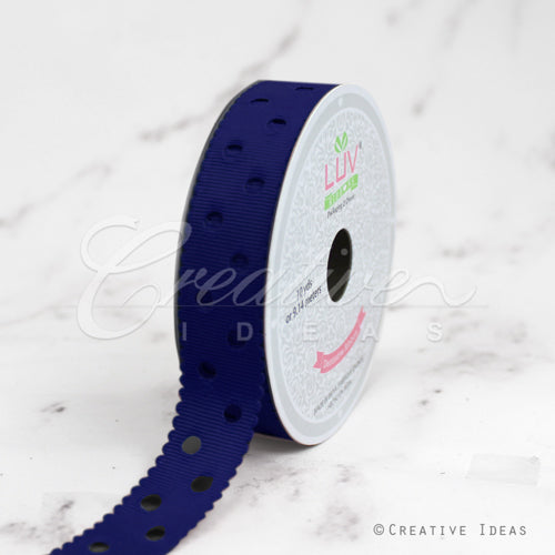 7/8" Grosgrain Dots Cut-Out Ribbon-10 Yds (Navy Blue)