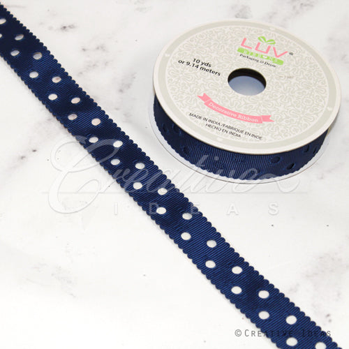 7/8" Grosgrain Dots Cut-Out Ribbon-10 Yds (Navy Blue)