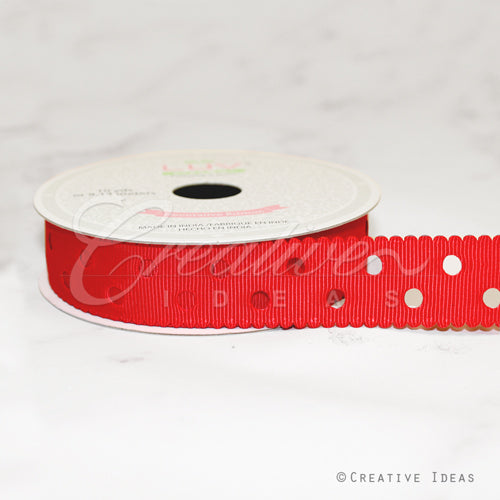 7/8" Grosgrain Dots Cut-Out Ribbon-10 Yds (Red)