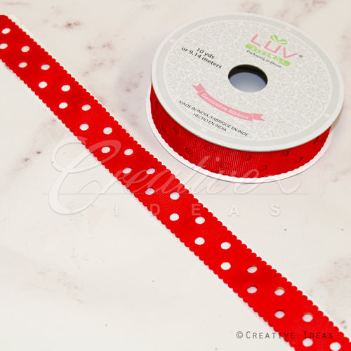 7/8" Grosgrain Dots Cut-Out Ribbon-10 Yds (Red)