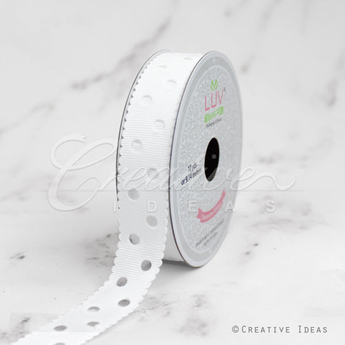 7/8" Grosgrain Dots Cut-Out Ribbon-10 Yds (White)
