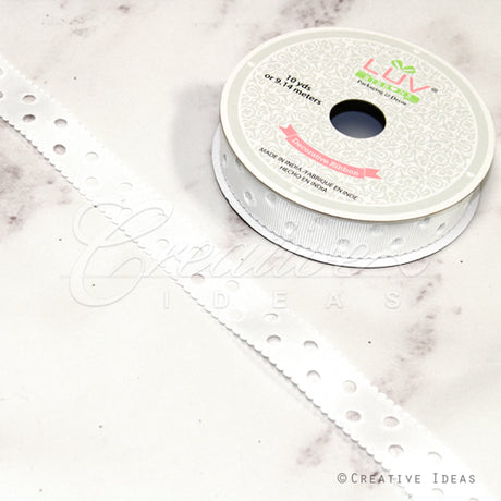 7/8" Grosgrain Dots Cut-Out Ribbon-10 Yds (White)