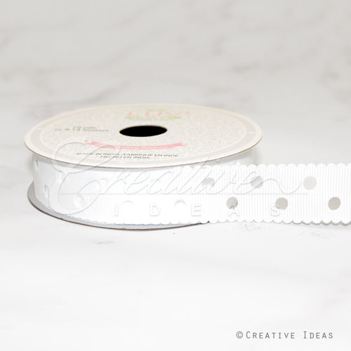 7/8" Grosgrain Dots Cut-Out Ribbon-10 Yds (White)