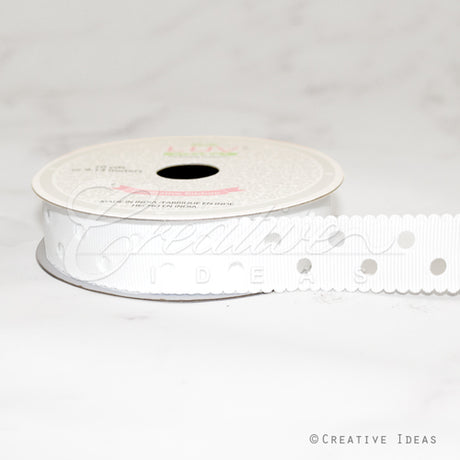 7/8" Grosgrain Dots Cut-Out Ribbon-10 Yds (White)