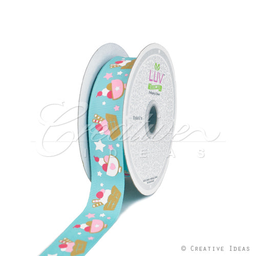 7/8" Grosgrain Ice Cream Party-10 Yds (Aqua)