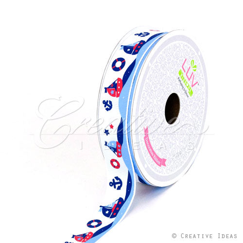 7/8" Grosgrain Nautical Sailboat-10 Yds (White)