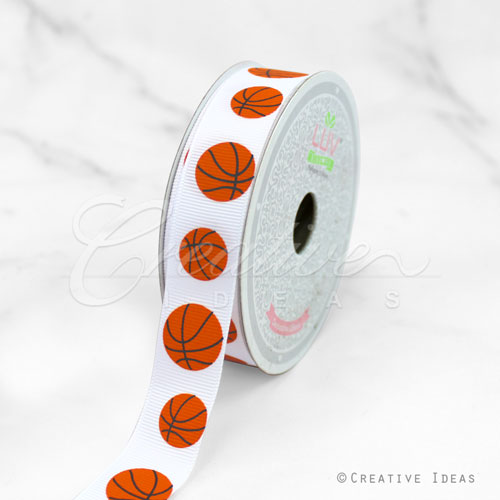 7/8" Grosgrain Sports Ribbon - 10 Yards (Basketball)