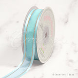 7/8" Organza With Satin And Gold Edge Ribbon - 25 Yards (Aqua)