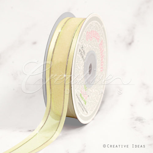 7/8" Organza With Satin And Gold Edge Ribbon - 25 Yards (Baby Maize)