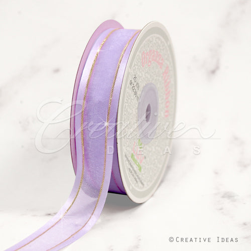 7/8" Organza With Satin And Gold Edge Ribbon - 25 Yards (Iris)
