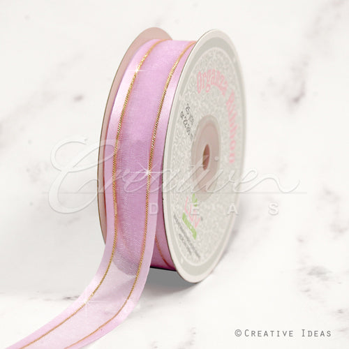 7/8" Organza With Satin And Gold Edge Ribbon - 25 Yards (Lavender)