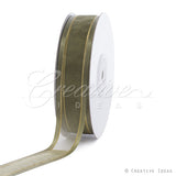 7/8" Organza With Satin And Gold Edge Ribbon - 25 Yards (Moss Green)