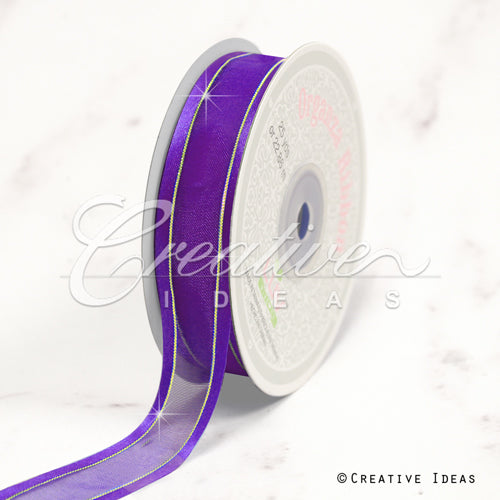 7/8" Organza With Satin And Gold Edge Ribbon - 25 Yards (Purple)