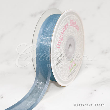 7/8" Organza With Satin Edge Ribbon - 25 Yards (Antique Blue)