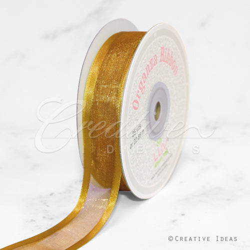 7/8" Organza With Satin Edge Ribbon - 25 Yards (Antique Gold)