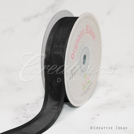 7/8" Organza With Satin Edge Ribbon - 25 Yards (Black)