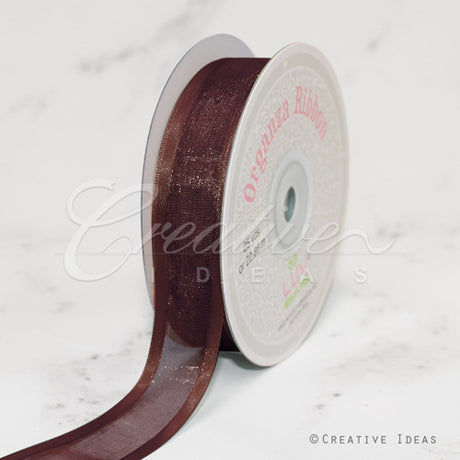 7/8" Organza With Satin Edge Ribbon - 25 Yards (Brown)