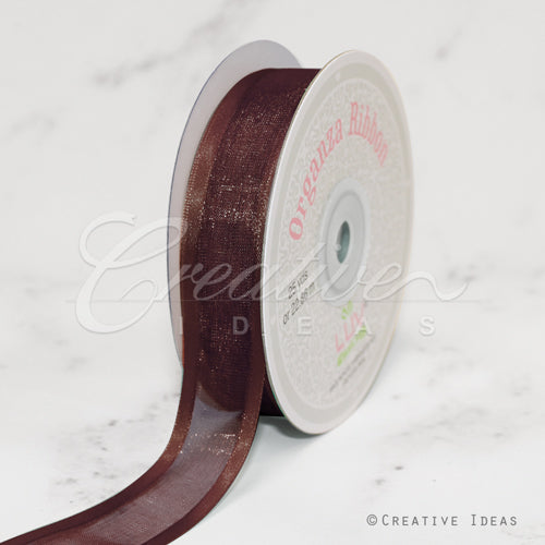 7/8" Organza With Satin Edge Ribbon - 25 Yards (Brown)