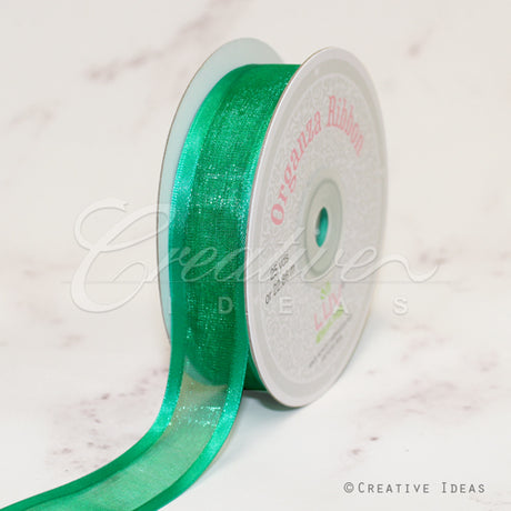 7/8" Organza With Satin Edge Ribbon - 25 Yards (Emerald Green)
