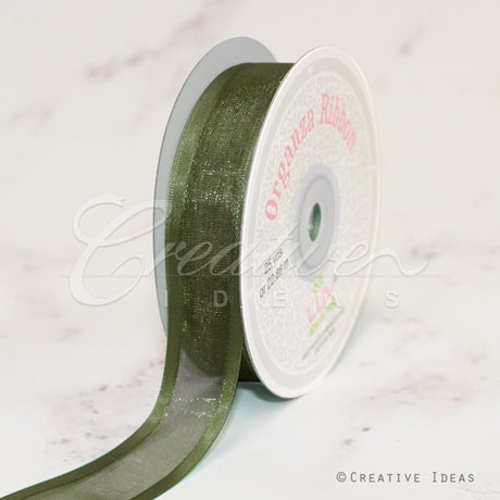 7/8" Organza With Satin Edge Ribbon - 25 Yards (Moss Green)