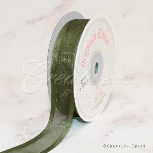 7/8" Organza With Satin Edge Ribbon - 25 Yards (Moss Green)