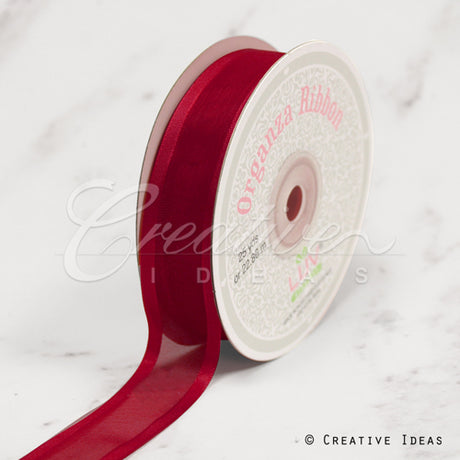 7/8" Organza With Satin Edge Ribbon - 25 Yards (Scarlet Red)