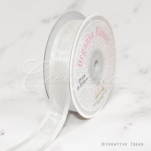 7/8" Organza With Satin Edge Ribbon - 25 Yards (White)