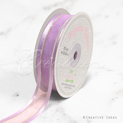 7/8" Organza With Satin & Silver Edge Ribbon - 25 Yards (Lavender)