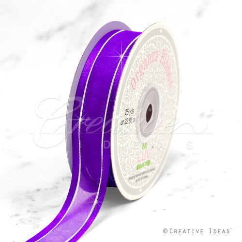 7/8" Organza With Satin & Silver Edge Ribbon - 25 Yards (Purple)