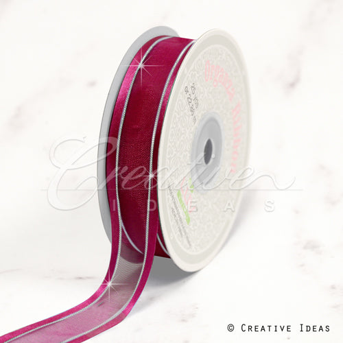 7/8" Organza With Satin & Silver Edge Ribbon - 25 Yards (Wine)
