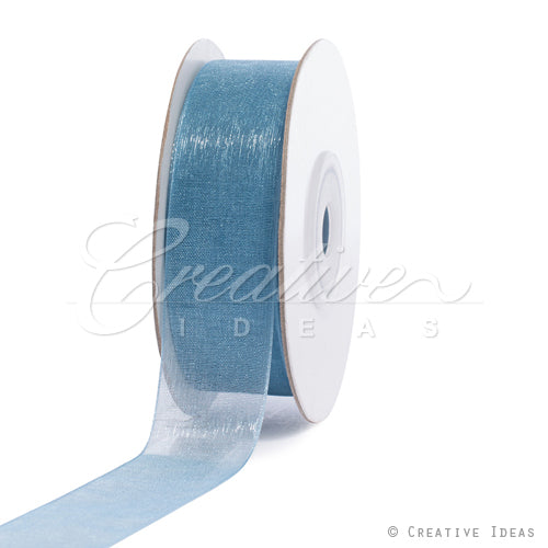 7/8" Plain Organza Sheer Ribbons - 25 Yards (Antique Blue)