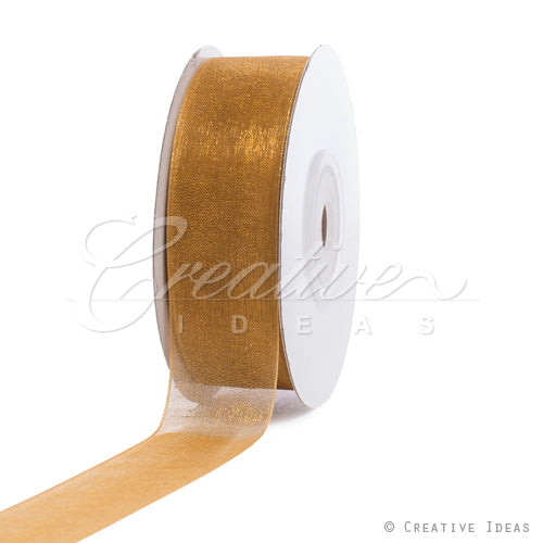 7/8" Plain Organza Sheer Ribbons - 25 Yards (Antique Gold)