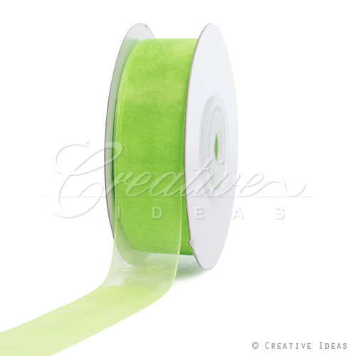 7/8" Plain Organza Sheer Ribbons - 25 Yards (Apple Green)