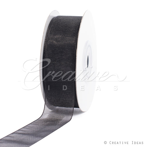 7/8" Plain Organza Sheer Ribbons - 25 Yards (Black)