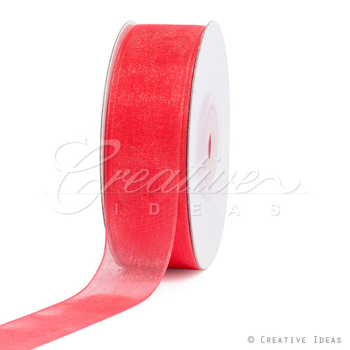 7/8" Plain Organza Sheer Ribbons - 25 Yards (Coral)