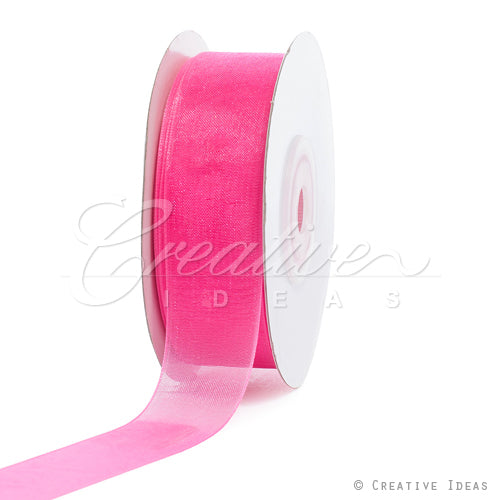 7/8" Plain Organza Sheer Ribbons - 25 Yards (Hot Pink)