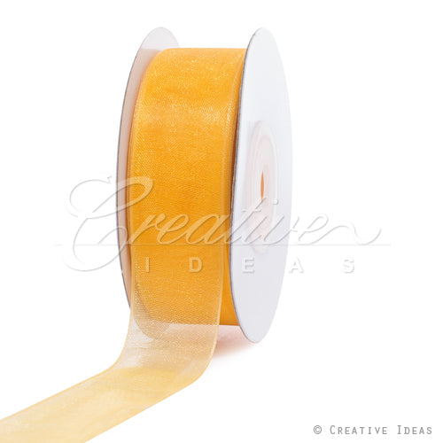7/8" Plain Organza Sheer Ribbons - 25 Yards (Light Gold)