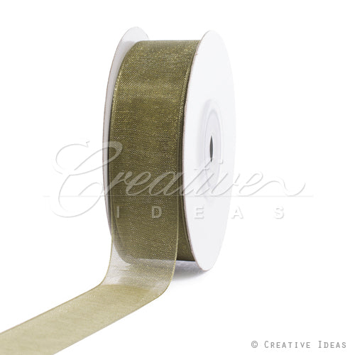 7/8" Plain Organza Sheer Ribbons - 25 Yards (Moss Green)