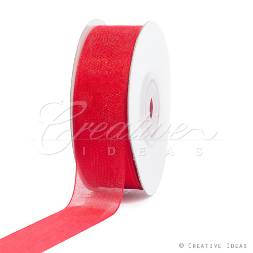 7/8" Plain Organza Sheer Ribbons - 25 Yards (Red)