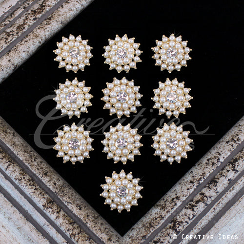 7/8" Small Pearl Cluster Rhinestone Accessories-10Pcs (Gold)