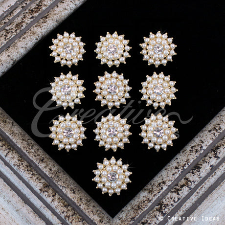 7/8" Small Pearl Cluster Rhinestone Accessories-10Pcs (Gold)