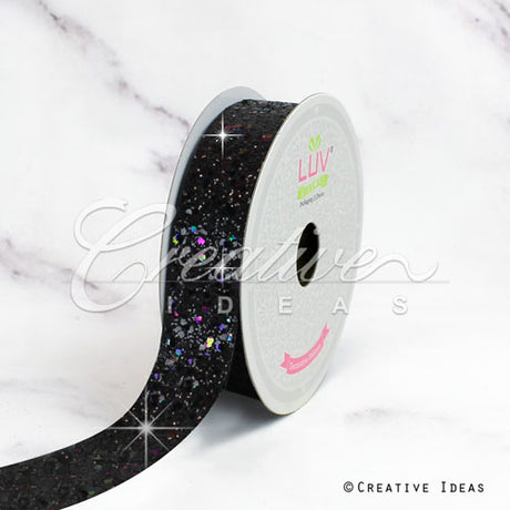 7/8" Sparkly Sequins Ribbon-10 Yds (Black)